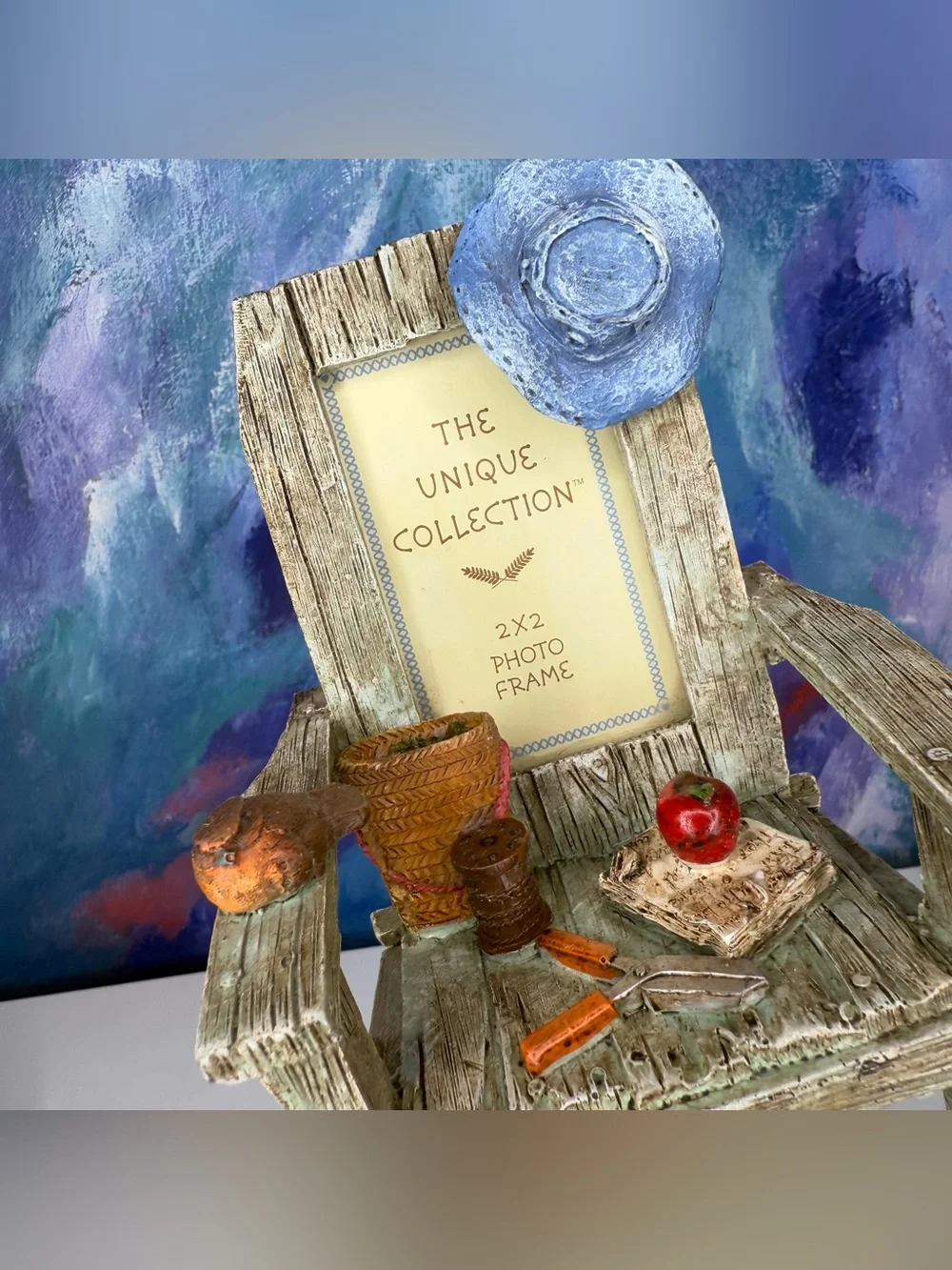 Gardening Chair Picture Frame Adirondack Beach Backyard Mini 2x2 Photo Vintage